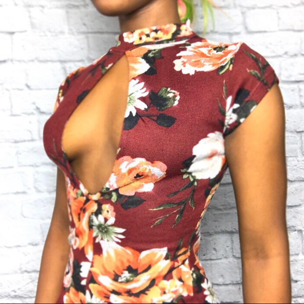 Floral Print Cut Out Bodycon Dress